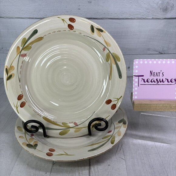 Home Target HMQ 73 Red Berries Green Tan Leaves Stoneware Dinner Plates Set of 2 - Picture 1 of 15